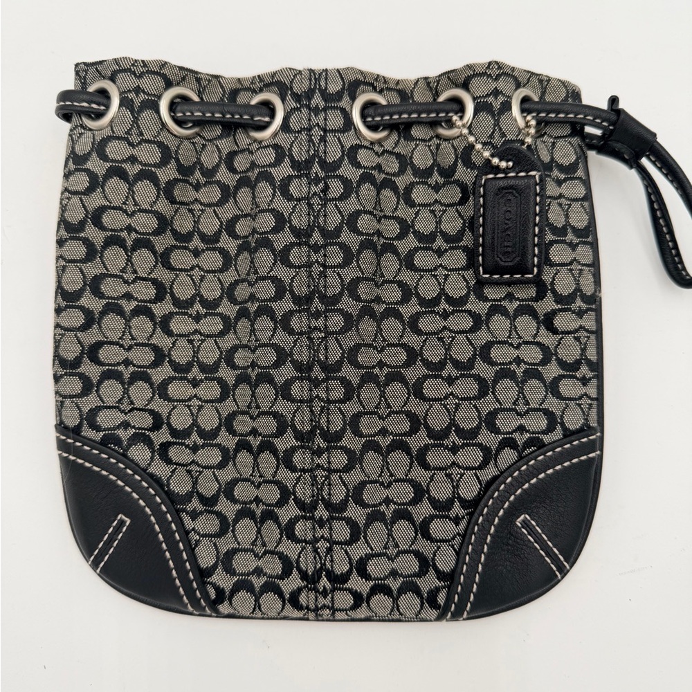 Coach Signature Mini C Drawstring Wristlet Pouch Black Jacquard Y2K - Picture 2 of 12